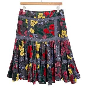 Josep Font Floral Polka Dot Flounce Silk Blend Skirt Medium